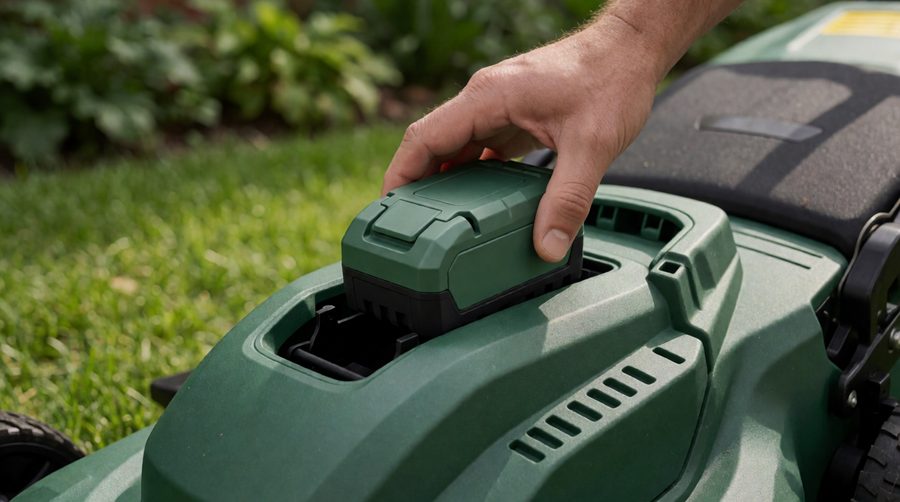 Fitting an 18V battery into a Bosch cordless lawn mower
